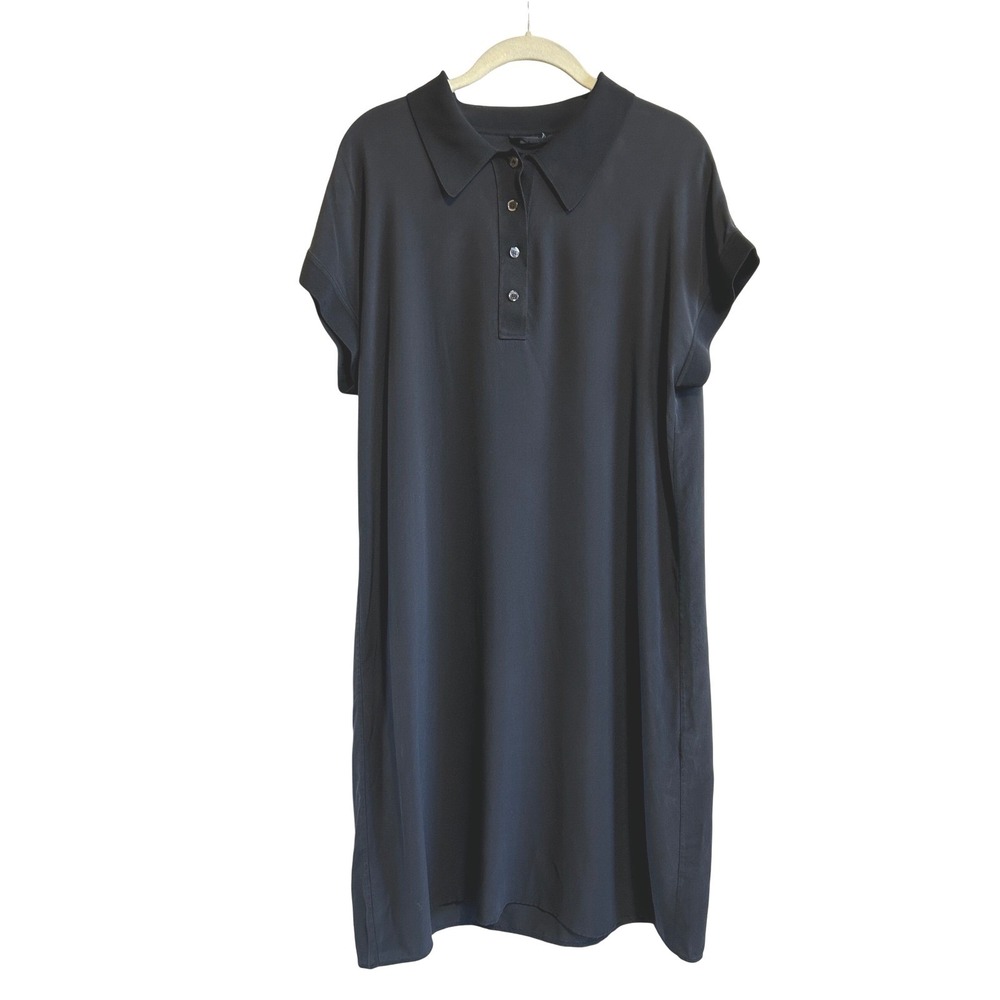JOSEPH Black Silk Midi Dress Womens 6 Minimalist Collared Shift